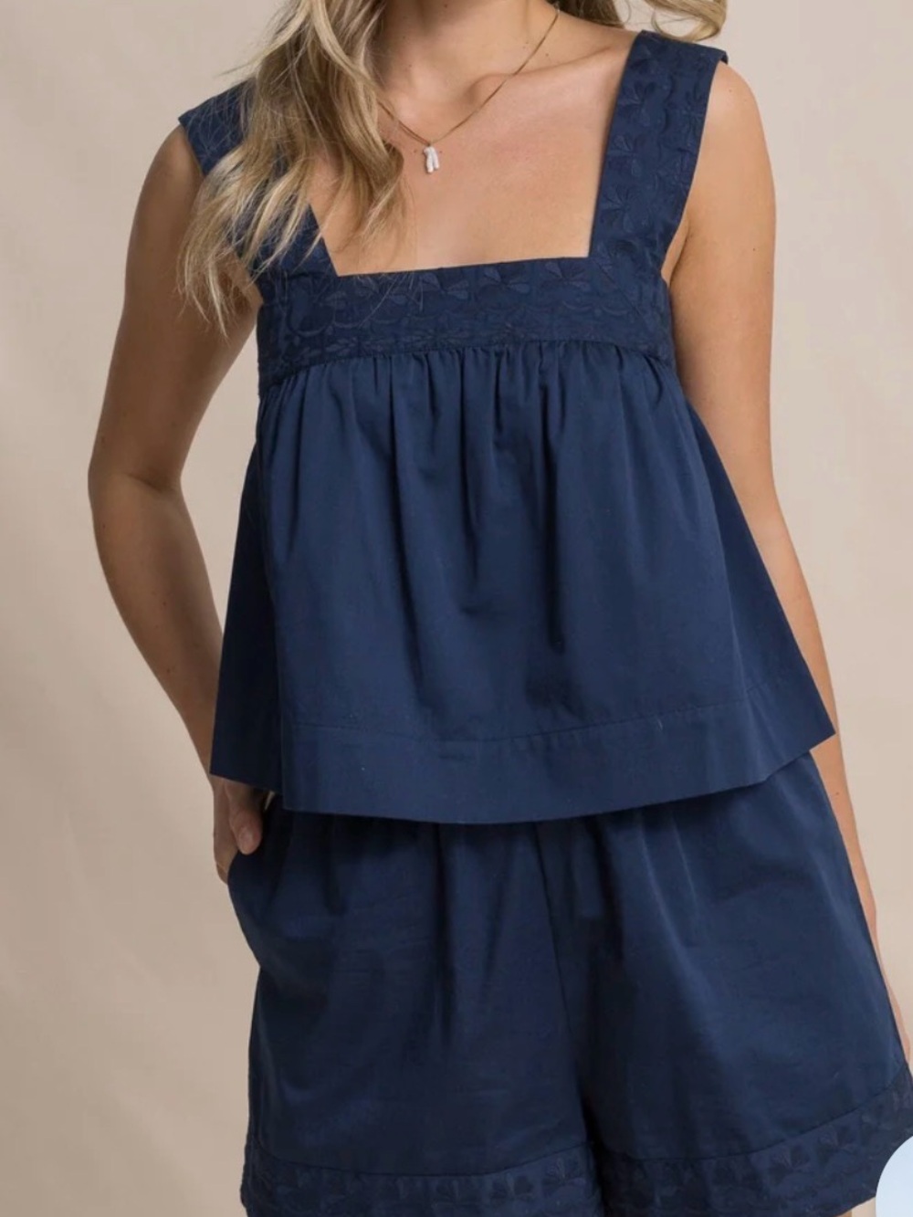 Southern Tide Navy Square-Neck Embroidered Tank and Short Set